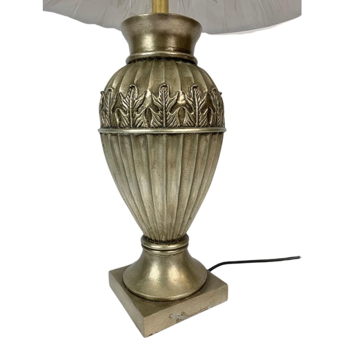 579 - Large ornate silver classical style lamp with shade 81cm