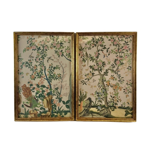 581 - Pair of large Chinese artworks. Prints on rice paper in a gilt frame. 54.5 x 80.5cm