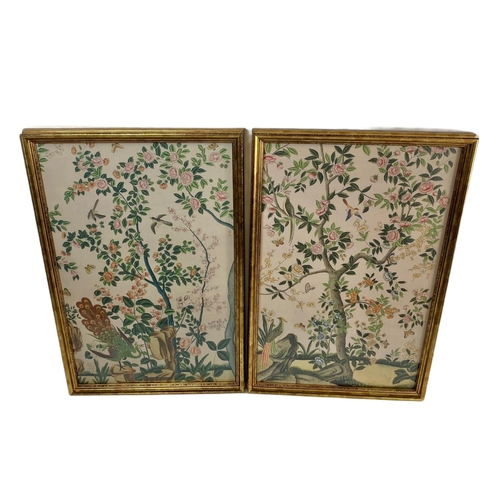 581 - Pair of large Chinese artworks. Prints on rice paper in a gilt frame. 54.5 x 80.5cm