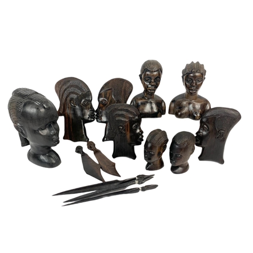 582 - Quantity of heavy wooden African figures. Largest 28cm