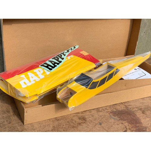 2 - Happy-Fly 20 model aeroplane Radar Co LTD Hong Kong in box. Box measures 92 x 38cm