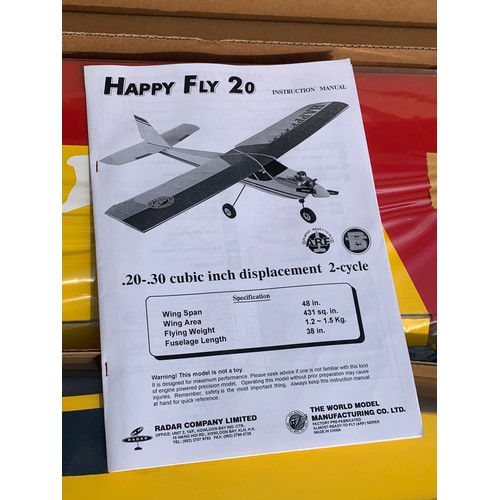 2 - Happy-Fly 20 model aeroplane Radar Co LTD Hong Kong in box. Box measures 92 x 38cm