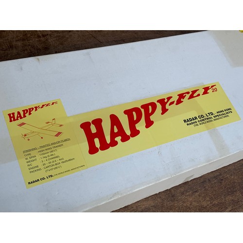 2 - Happy-Fly 20 model aeroplane Radar Co LTD Hong Kong in box. Box measures 92 x 38cm