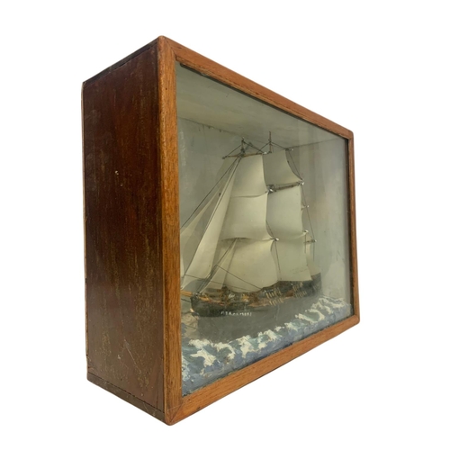 64 - Vintage model ship in a display box. 47.5/16/37cm