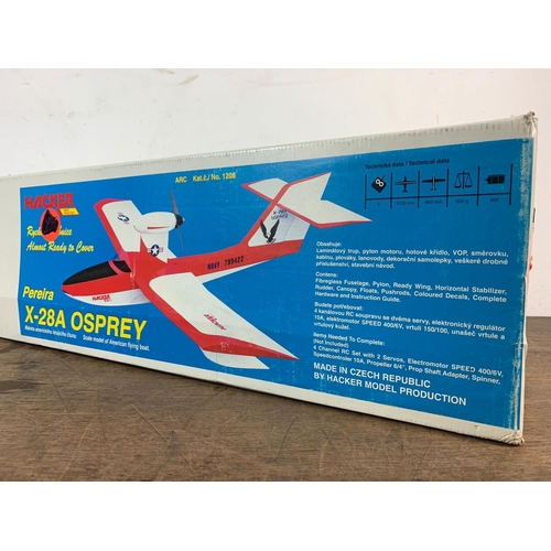 141 - Hacker Pereira Osprey X-28A remote control plane in box. Box measures 85cm