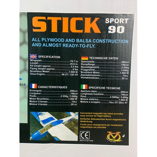 145 - Giant Stick Sport 90 radio control plane in box. Unopened box measures 123cm