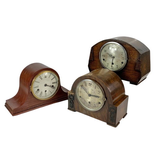 137 - Three early 20th century mantle clocks. Two with pendulums. All no keys
