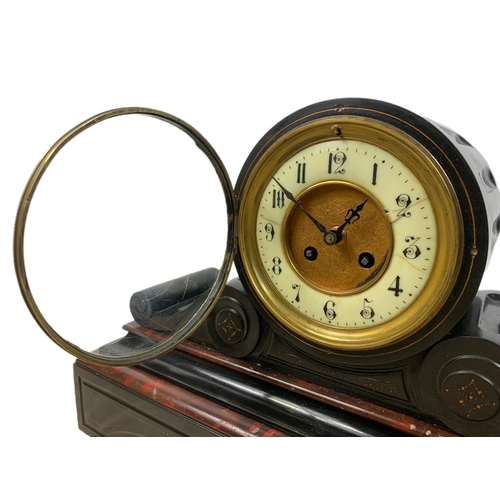 16 - Large Victorian slate mantle clock with key and pendulum. 50x15x31cm