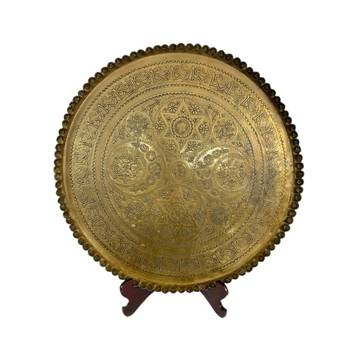161 - Early 20th century oak tray, Brass tray and Powder horn