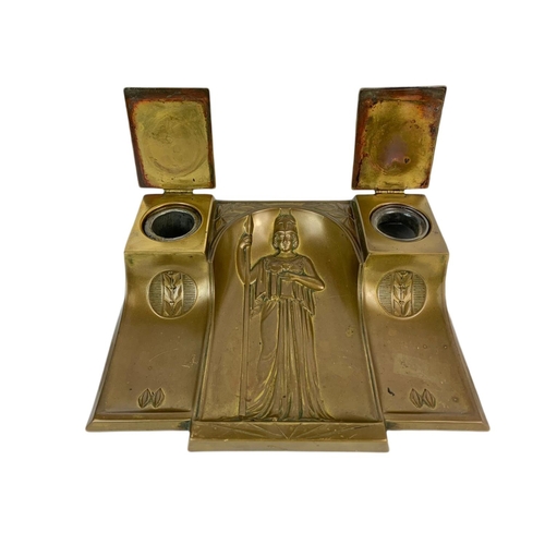 173 - Art Deco brass inkwell, 26cm x 22cm