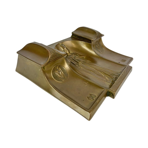 173 - Art Deco brass inkwell, 26cm x 22cm
