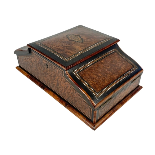 200 - Victorian birds eye maple inlaid jewellery box. 29x18x11.5cm