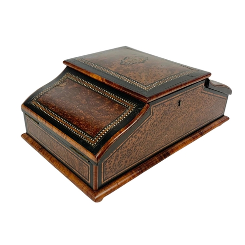 200 - Victorian birds eye maple inlaid jewellery box. 29x18x11.5cm