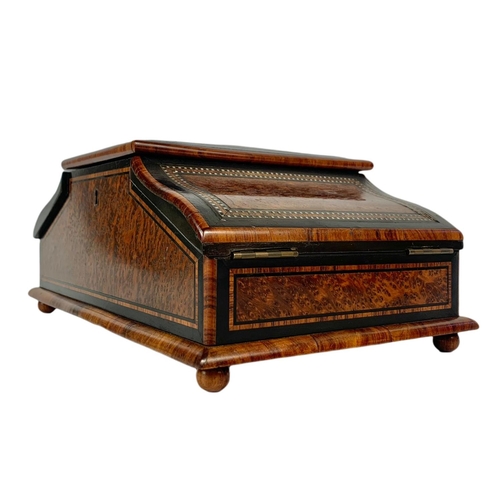 200 - Victorian birds eye maple inlaid jewellery box. 29x18x11.5cm