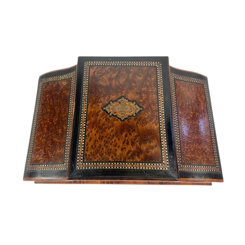 200 - Victorian birds eye maple inlaid jewellery box. 29x18x11.5cm