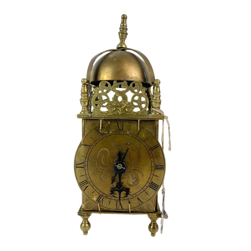 201 - Early 20th century lantern clock, platform escapement with key, 26cm