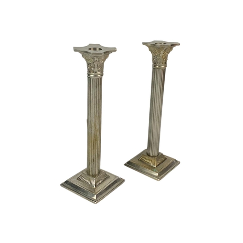 206 - Pair of vintage EPNS Corinthian style candlesticks, 25.5cm