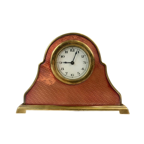 229 - Art Deco brass inlaid mantle clock. 16x5x11.5cm