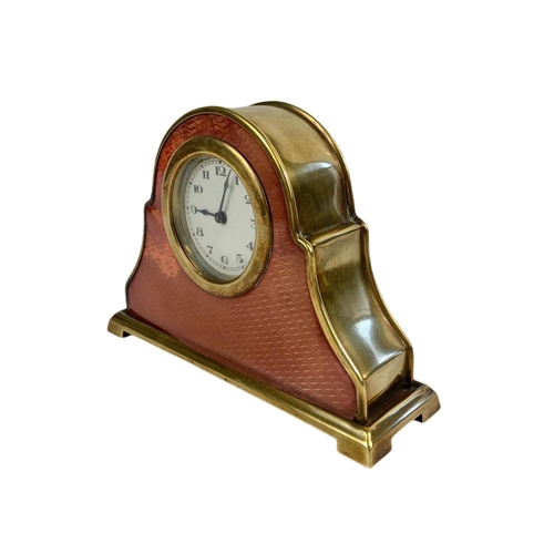 229 - Art Deco brass inlaid mantle clock. 16x5x11.5cm