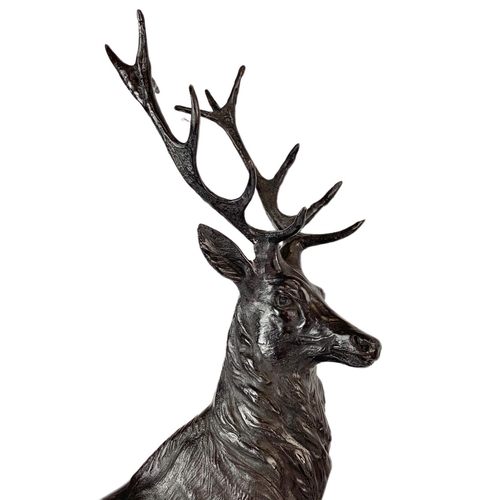 24 - Pair of bronze stags, signed J. Moigniez, 73.5cm