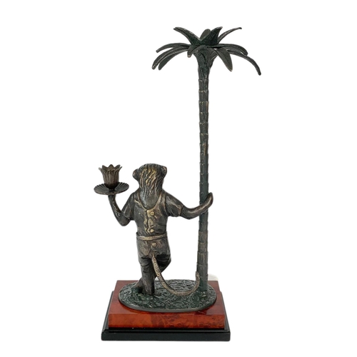 25 - Bronze monkey candle holder, 49cm