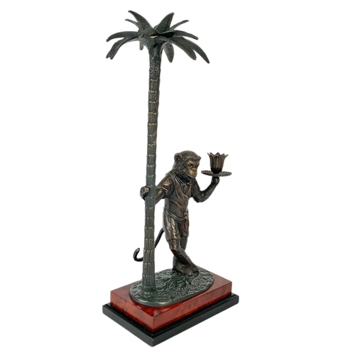 25 - Bronze monkey candle holder, 49cm