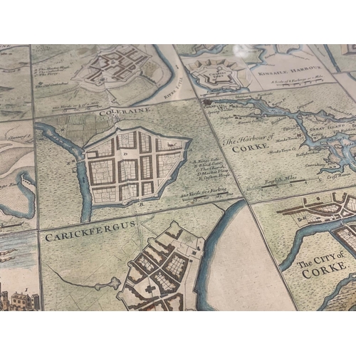 28 - Framed Victorian map of old Irish forts, 57cm x 46.5cm