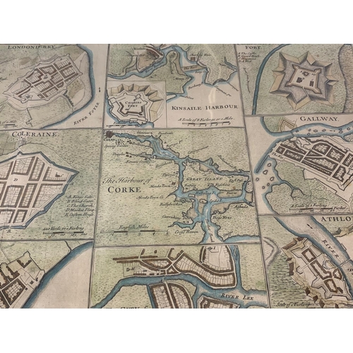 28 - Framed Victorian map of old Irish forts, 57cm x 46.5cm