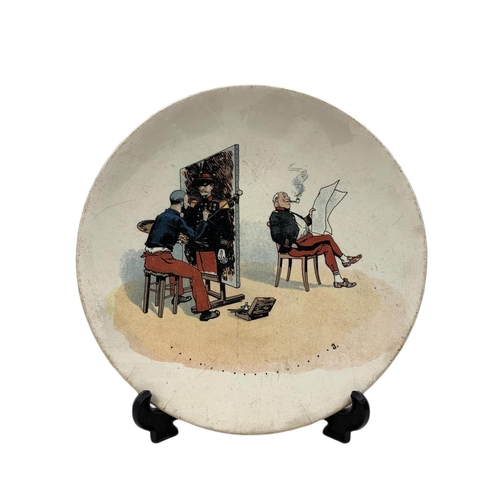 395 - 3 19th century Sarreguemines of France porcelain plates with military humour theme