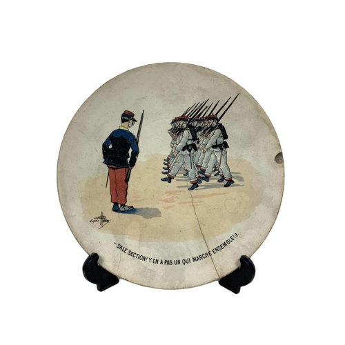 395 - 3 19th century Sarreguemines of France porcelain plates with military humour theme