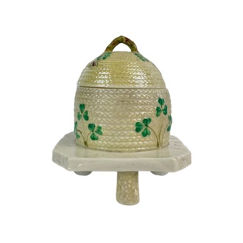 403 - 3rd Mark Belleek 3 legged honey pot with lid,  1926-1946. 15.5cm