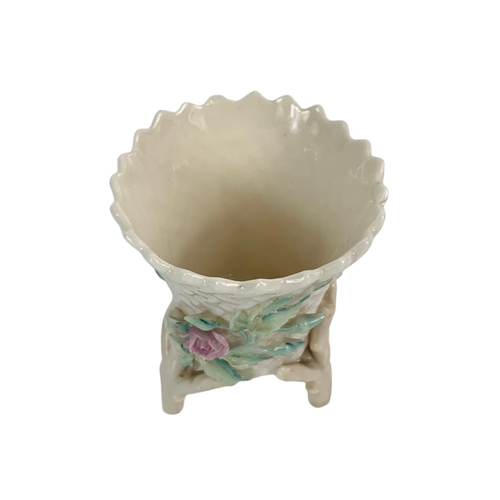 404 - Small 2nd mark Belleek Pottery 3 legged pot, 8.5cm