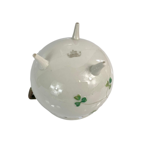 405 - 3 legged Belleek Pottery pot, 18cm x 13cm