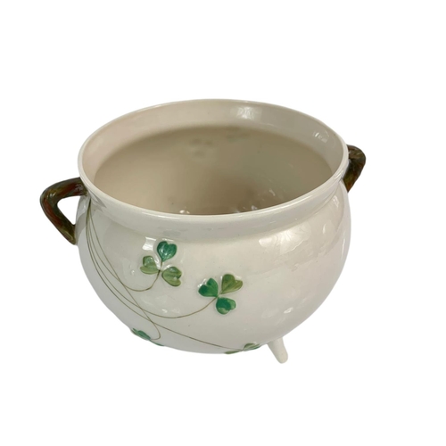 405 - 3 legged Belleek Pottery pot, 18cm x 13cm