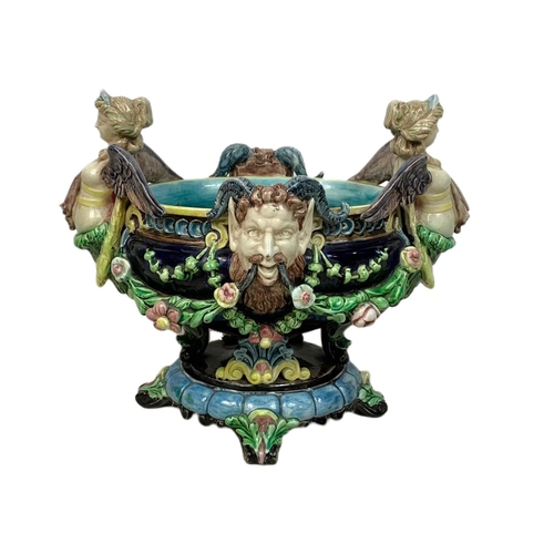 409 - Hugo Lonitz Majolica jardiniere, late 19th century, 36cm x 30cm