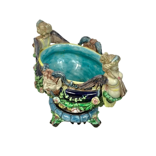 409 - Hugo Lonitz Majolica jardiniere, late 19th century, 36cm x 30cm