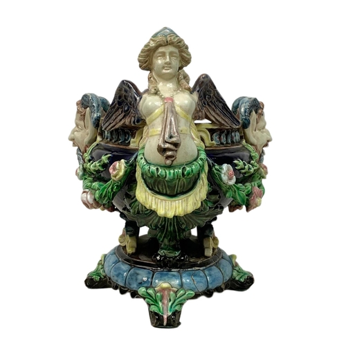 409 - Hugo Lonitz Majolica jardiniere, late 19th century, 36cm x 30cm