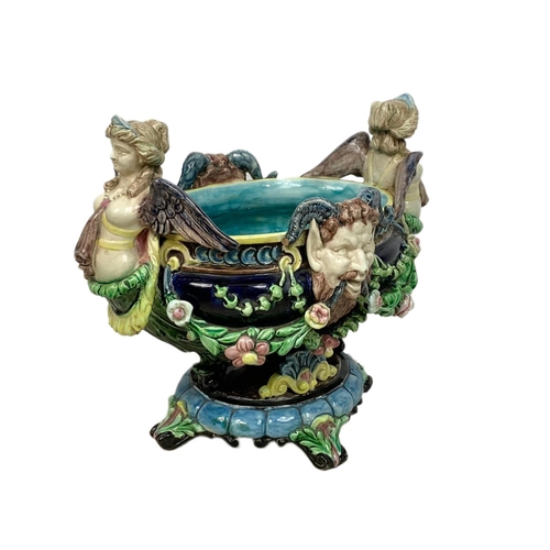 409 - Hugo Lonitz Majolica jardiniere, late 19th century, 36cm x 30cm