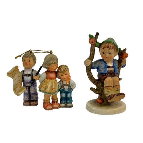 412 - Hummel pottery figure with 2 Goebel Christmas tree ornaments