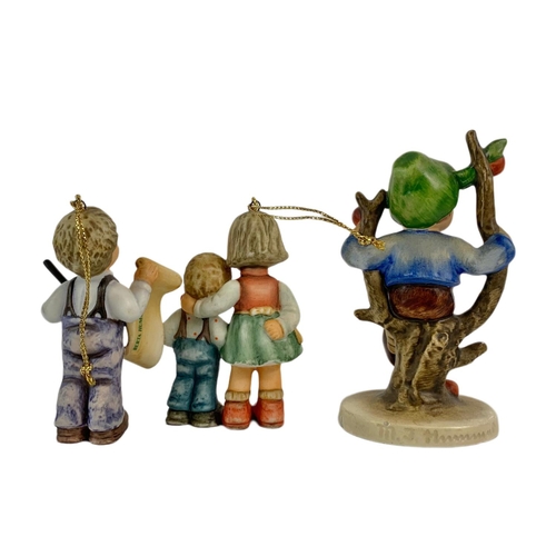 412 - Hummel pottery figure with 2 Goebel Christmas tree ornaments