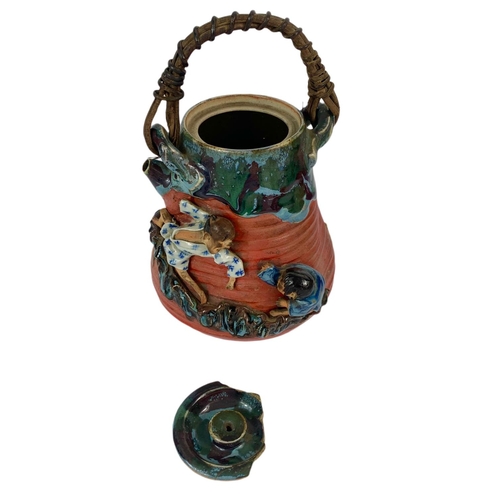 438 - Japanese Sumida Gawa pottery tea pot, the Meiji period. 22cm