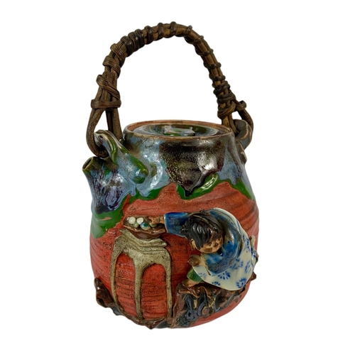 439 - Japanese Sumida Gawa pottery tea pot, the Meiji period. 21cm