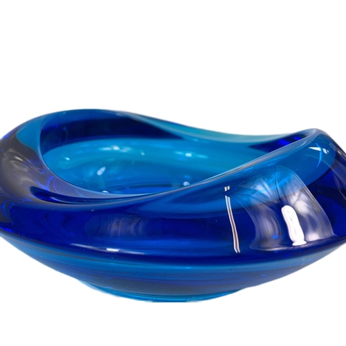 446 - Swedish Anna Ehrner Kosta Boda Cobolt blue glass bowl. 17x17x7cm