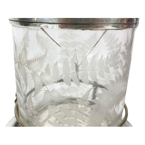 456 - Late Victorian etched glass silver plated biscuit barrel, 1cm