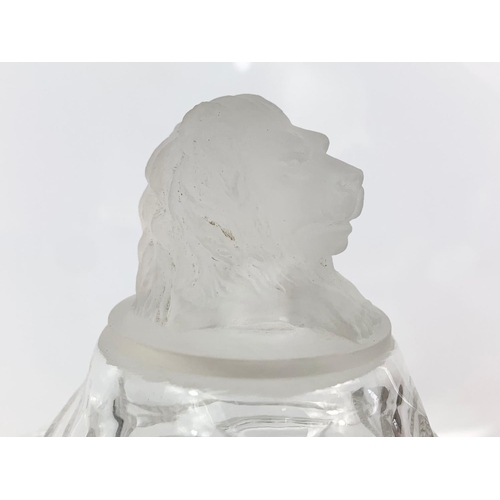 457 - Victorian cut glass sweet jar with frosted glass lion, 22cm