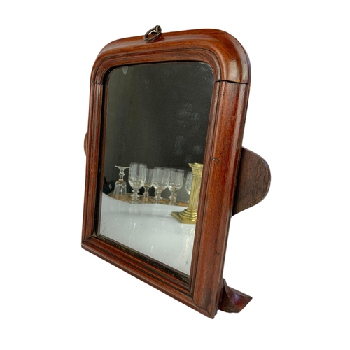 47 - Victorian mahogany and ivory folding wall hanging shaving mirror, opened 73cm tall