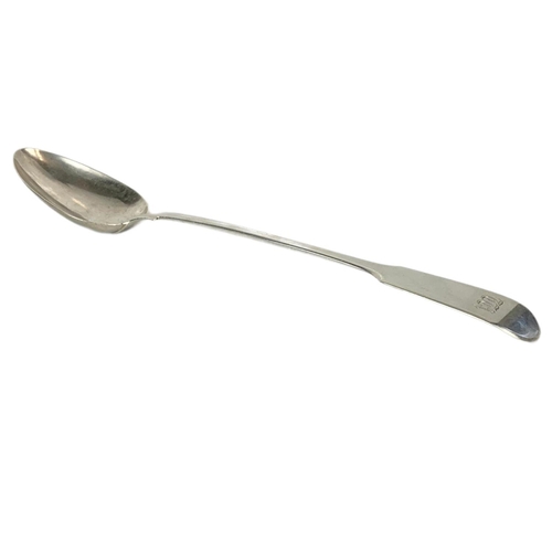 666 - Large Georgian silver serving spoon, 121 grams. 30cm