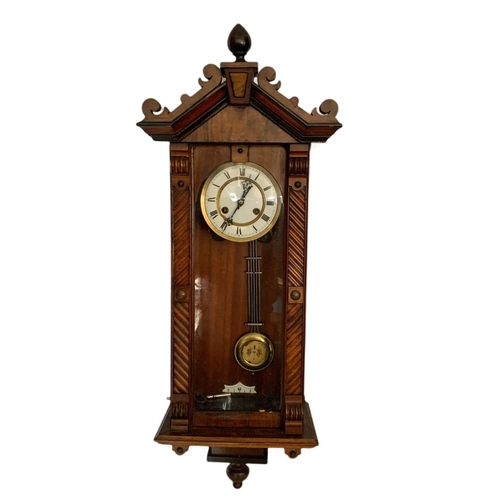 351 - Victorian Vienna wall clock with key and pendulum. 90cm