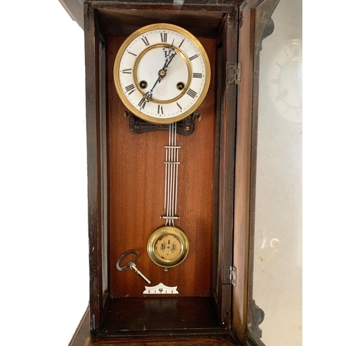 351 - Victorian Vienna wall clock with key and pendulum. 90cm