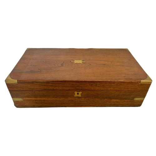 352 - Large Victorian rosewood brass bound writing box. Unopened 50 x 26 x 14cm